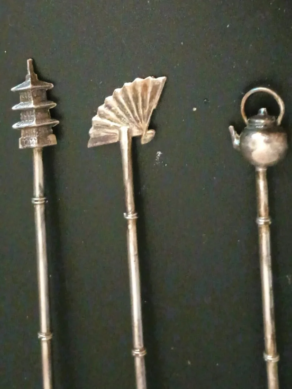 950 Set Of 5 Bamboo Ice Tea Spoons Antique Asian Sterling Silver
